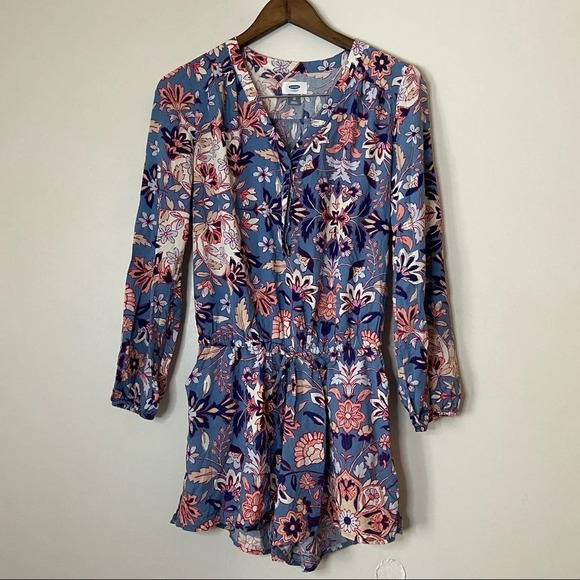 Old Navy Floral Romper Long Sleeve Hidden Button XS Boho Casual Chic - Picture 11 of 11